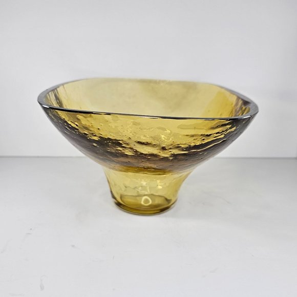 Vintage Pebbled Glass Bowl Large Decorative Pedestal Bubble Recycled Amber MCM - Picture 5 of 11